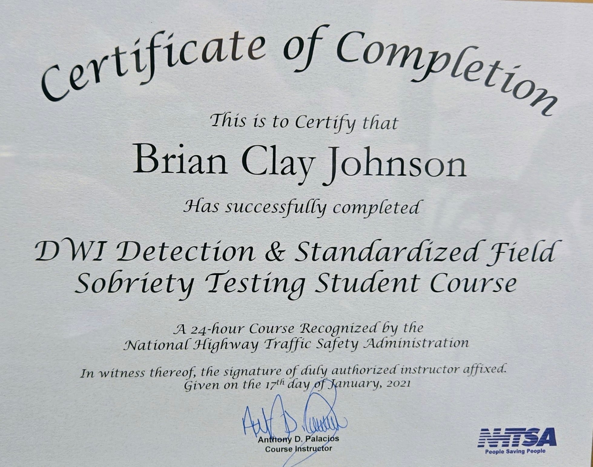 Certificate of Completion | Brian Clay Johnson